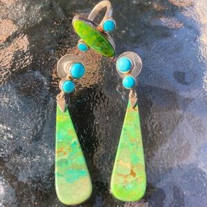 Green and blue stone earrings and ring set
